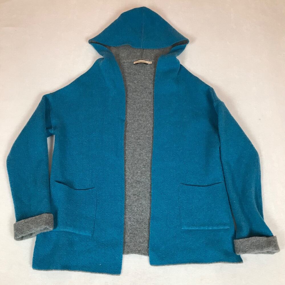 Chiaramente Made in Italy Wool Blend Knit Blue Open Front Hooded Jacket Small